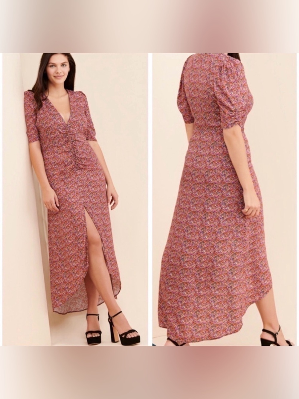 AFRM Suki Floral Ruched Maxi Dress Romantic Thanksgiving Fall NWT M
